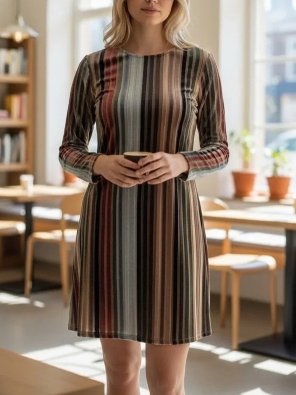 Luba By Hannah Patne Striped Long Sleeve A-Line Dress in Multi-Color Brand New